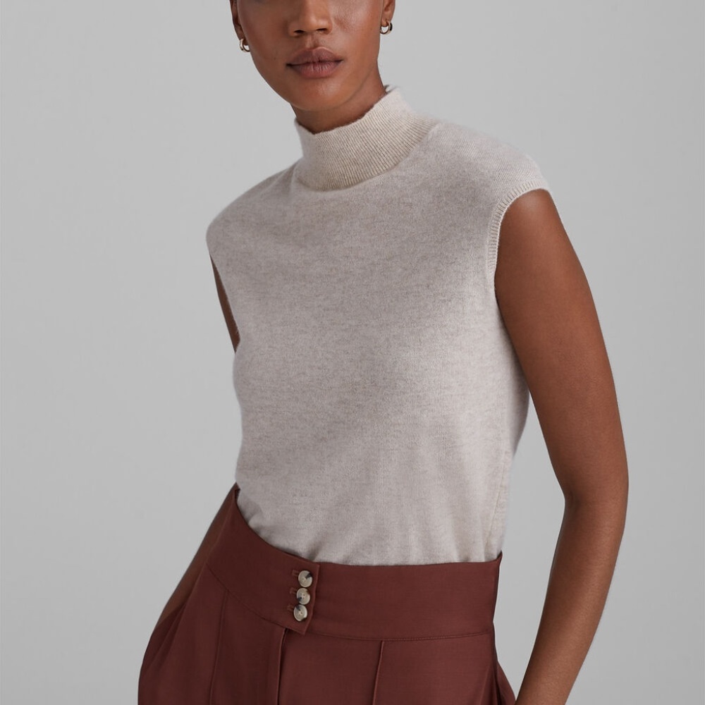 Cashmere Sleeveless Mockneck Sweater - Brand New - NEVER WORN - Oat